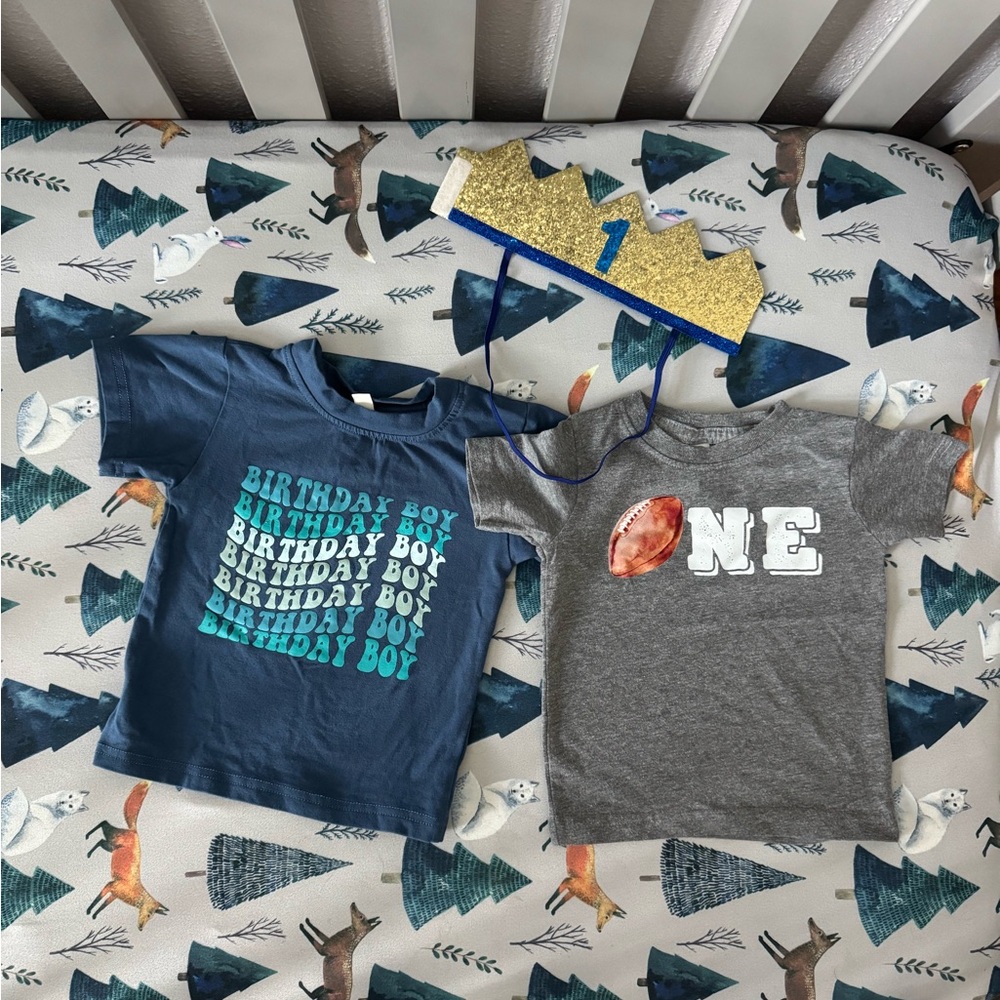 Baby Boy First Birthday T-Shirts and Crown Sz 12 Months